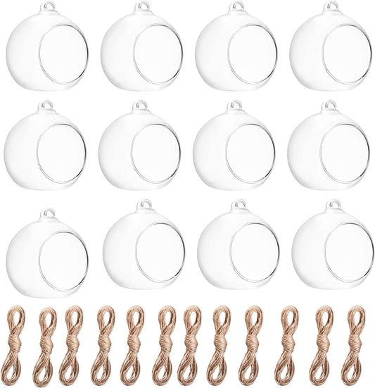 Hanging Glass Candle Holder, Globe Glass Tea Light Holder, Hanging Glass Vase, Flower Plants Terrarium, Glass Orbs Container, Micro Landscape DIY for Home, Office, Wedding (2.36" 12Pcs)