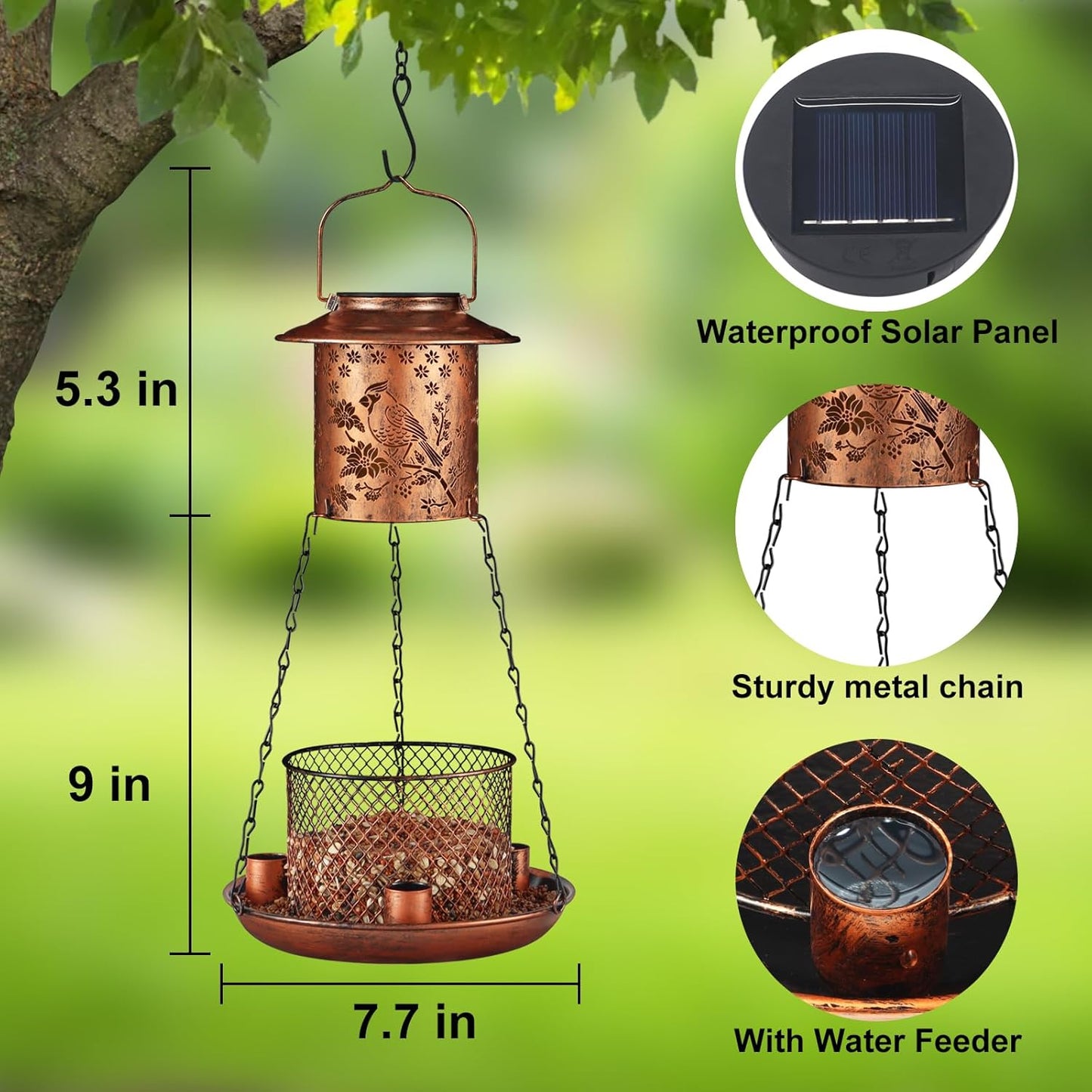Cardinal Bird Feeder for Outdoor Gifts for Women Mom Grandma Hanging Metal Wild Birdfeeder Garden Solar Lantern Decor Lanterns Outside for Yard Patio Lawn Pathway Landscape