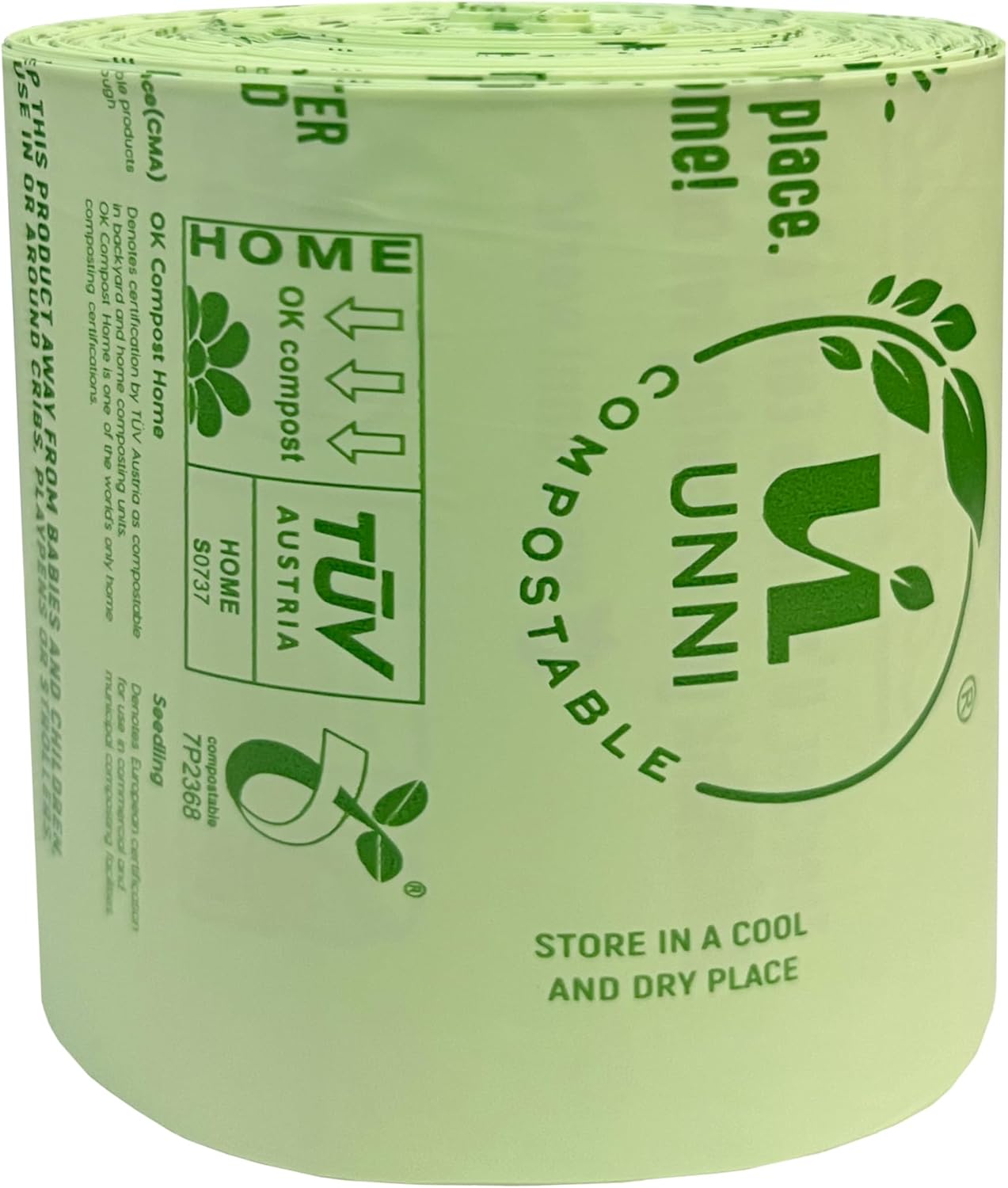 UNNI Compostable Trash Bags, 3 Gallon / 11.35 Liter, 200 Count, Extra Thick 0.71 Mil Small Kitchen Food Scrap Bin Liners, Certified by BPI, CMA & OK compost HOME, Meets the ASTM D6400 Standard
