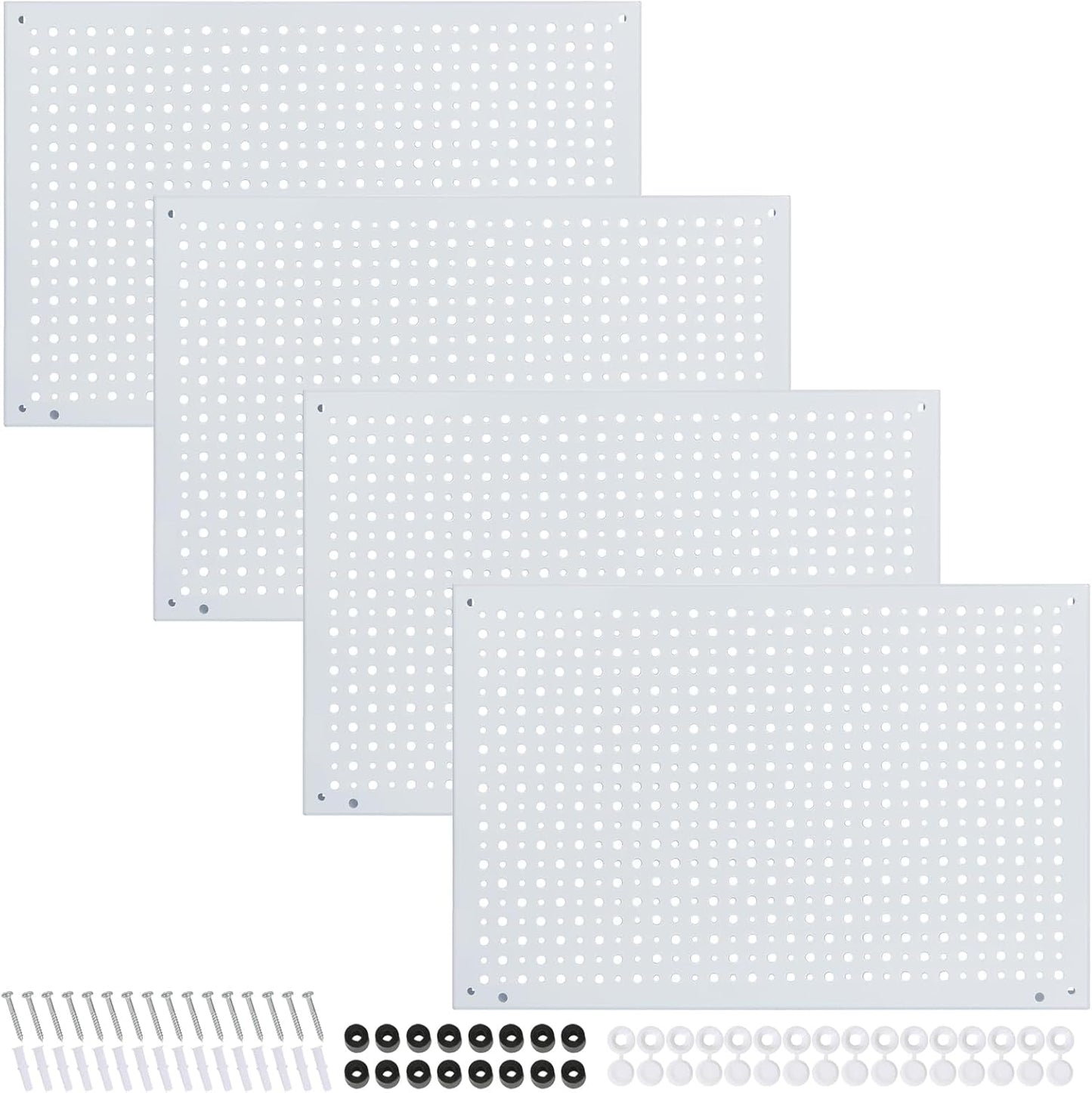 Peg Board, Heavy Duty Steel Organization Panels, Universal 1/8 and 1/4 Peg Board Accessories, Ideal for Garage Tool Storage, Pack of 4(White, 16X10.5)