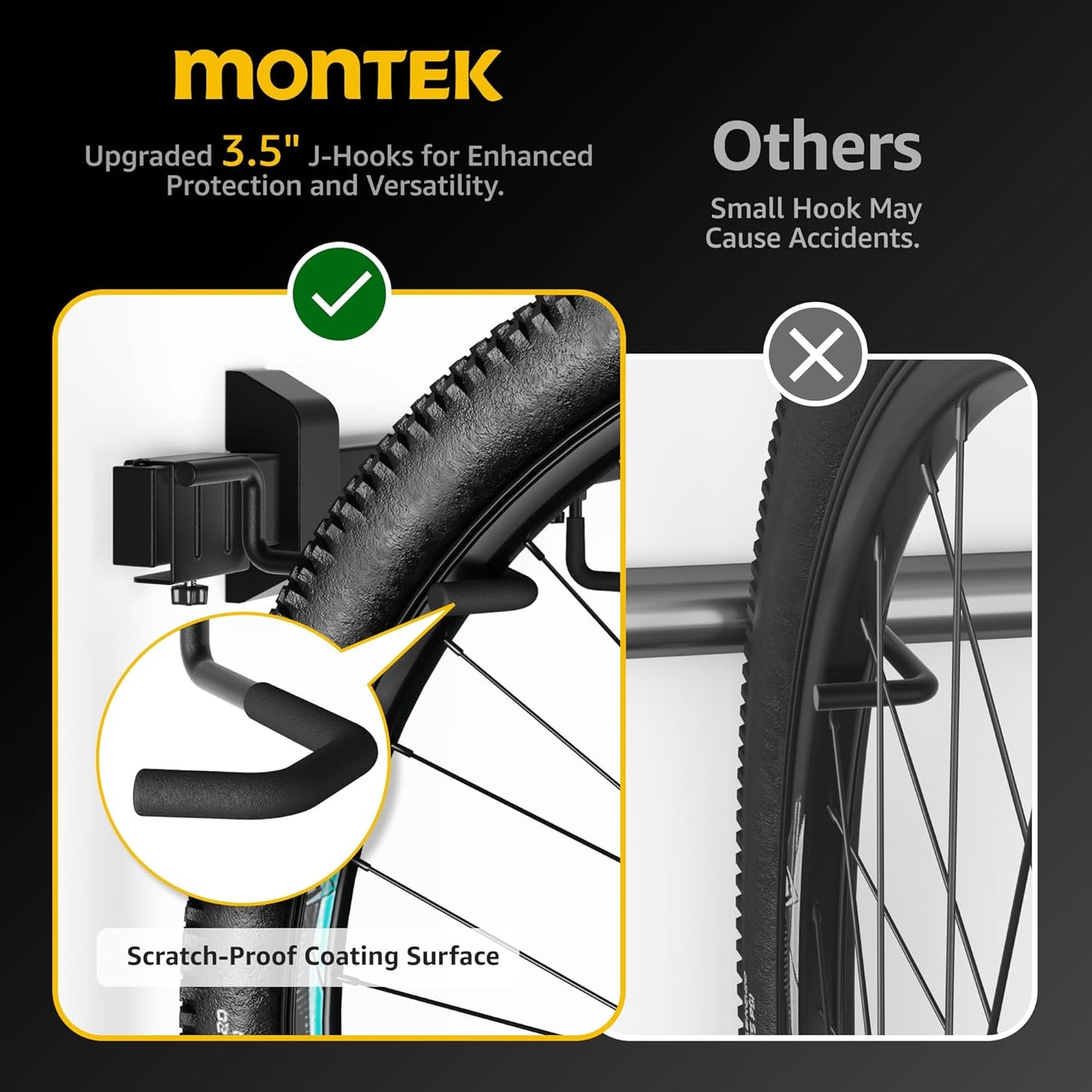 monTEK Enhanced Bike Storage Rack, Adjustable 3-Bike and 2-Helmet Hangers for Indoor Bike Storage, Customizable for Various Bike Sizes, Heavy-Duty Steel Bike Wall Mount, Max Load 209lbs, 32-in