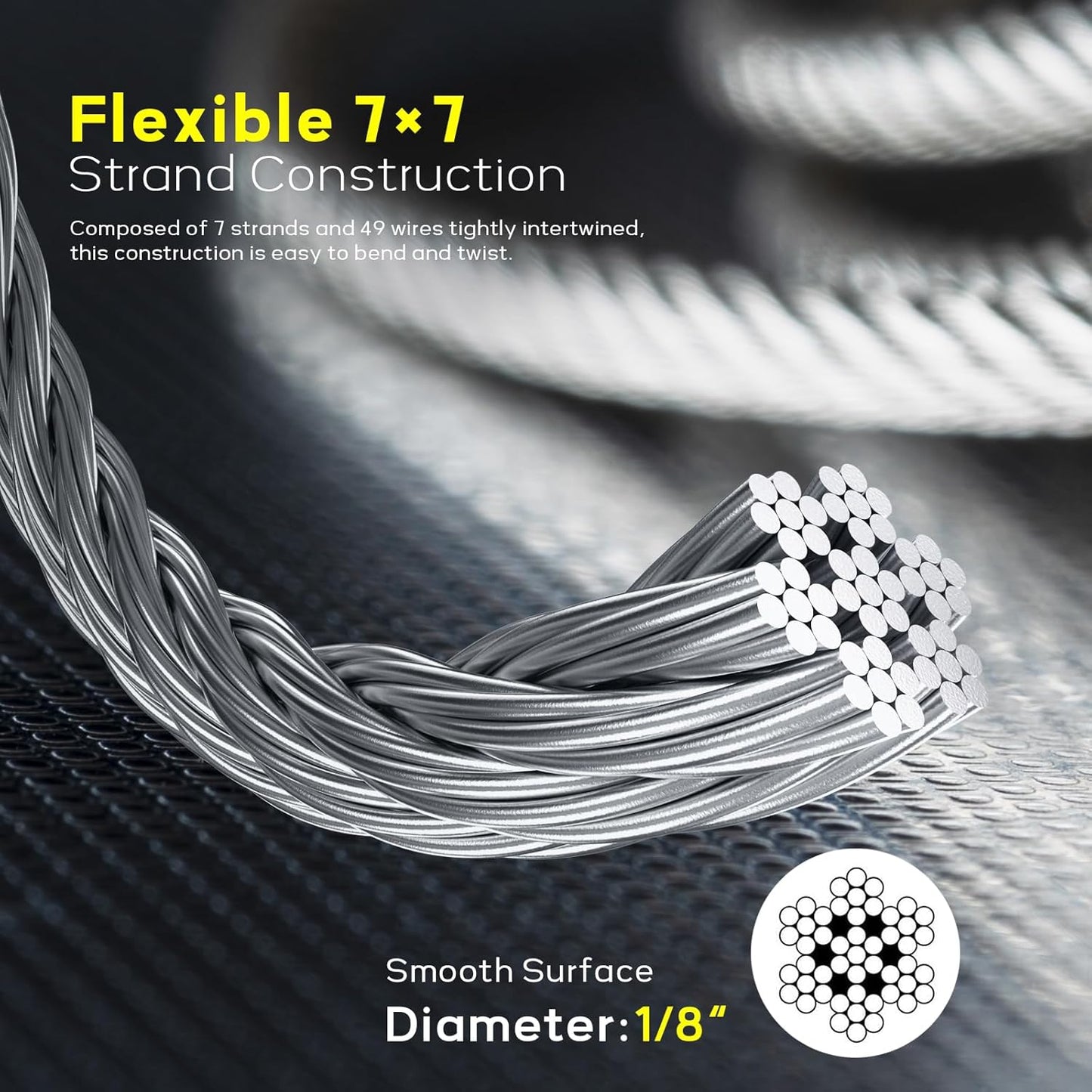 500FT 1/8" T316 Stainless Steel Cable, Wire Rope Aircraft Cable for Deck Cable Railing Kit and DIY Balustrades, 7x7 Strands Construction, Comes with a Cutter