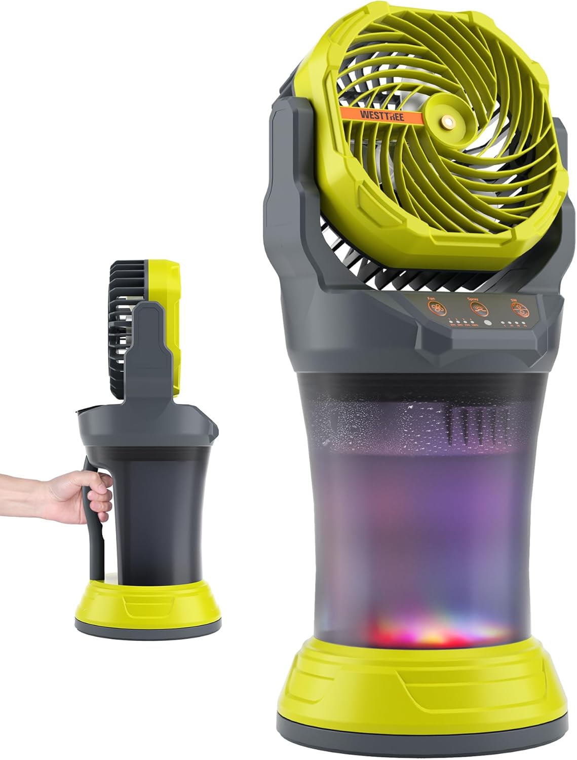 Portable Misting Fan with 30000mAh Battery Fan-Rechargeable Outdoor Misting Cooling Fans with 2L Water Tank,RGB Lights,4 Speeds & Spray Modes-for Patio, Camping, Beach, Workshop (Gray-Green)