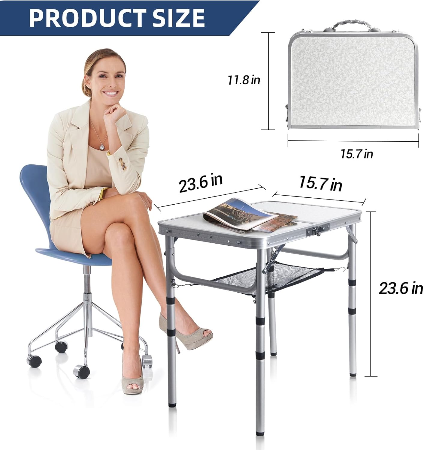 Small Folding Table 2FT Lightweight Portable Aluminum Camping Table for Picnic and Camping Mini Foldable with Adjustable Extended Height,Silver