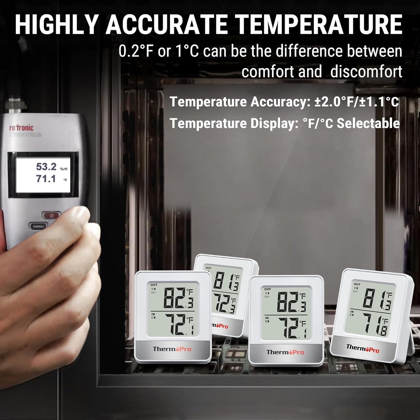 ThermoPro 500FT Indoor Outdoor Thermometer Wireless, Outdoor Thermometers for Patio with Temperature Sensor, Outside RoomThermometer for House Home Reptile Baby Room Temperature Monitor