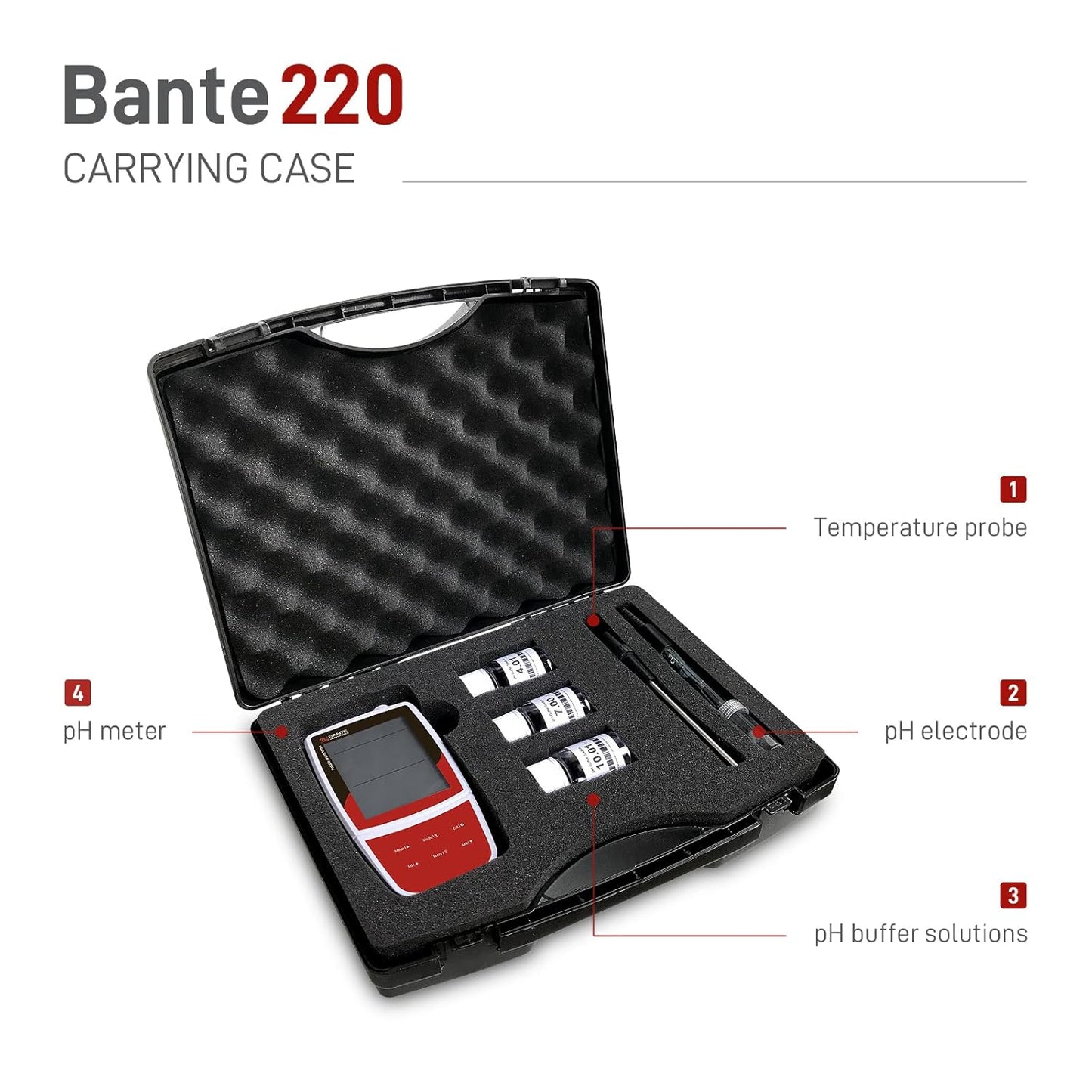 Bante 220 Portable pH Meter, ±0.01 pH Accuracy, 3 Points Calibration, Automatic Temperature Compensation, Auto-Read Measurement Endpoint, 100 Sets of Data Storage