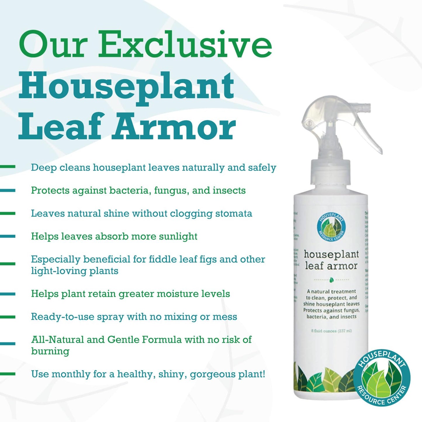Leaf Armor Spray for Houseplants – Protects Against Fungal Leaf Spots, Bacteria, Pathogens & Yellowing | Gentle & Natural Phosphite Formula | Ready-to-Use | Made in USA – 8 oz