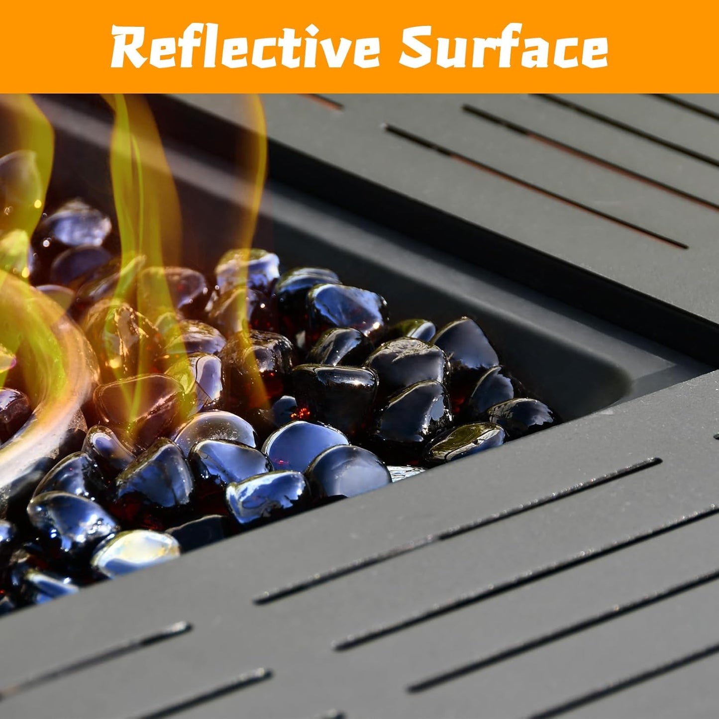 Fire Glass, Fire Pit Rocks for Propane Firepit, Fireplace and Outdoor Decorative, 10LB High Luster 1 Inch Amber Diamonds Glass Beads