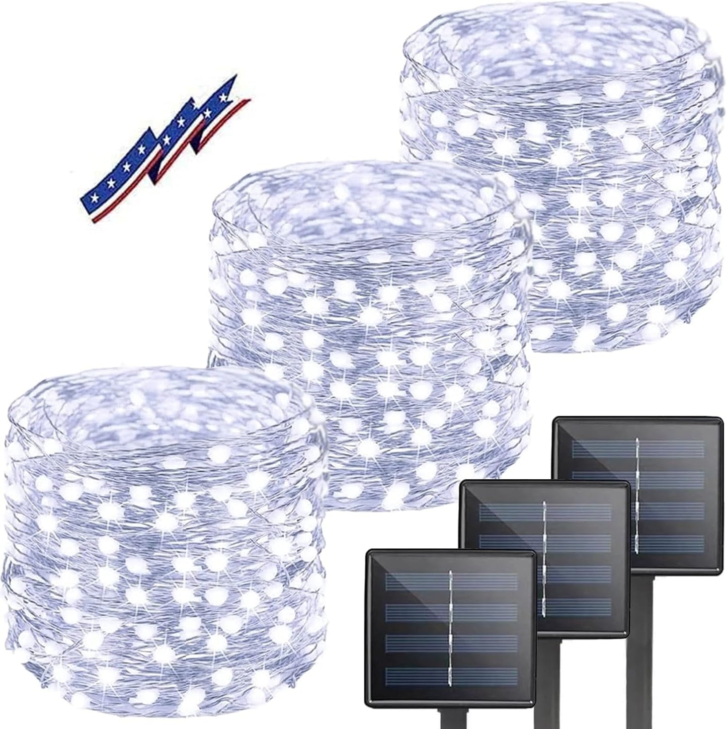 Solar Christmas String Lights Outside, 3 Pack Total 120FT 300 LED Solar Garden Twinkle Light Outdoor, Waterproof with 8 Modes Solar Fairy Lights for Patio Party Wedding Christmas Decor (Cool White)