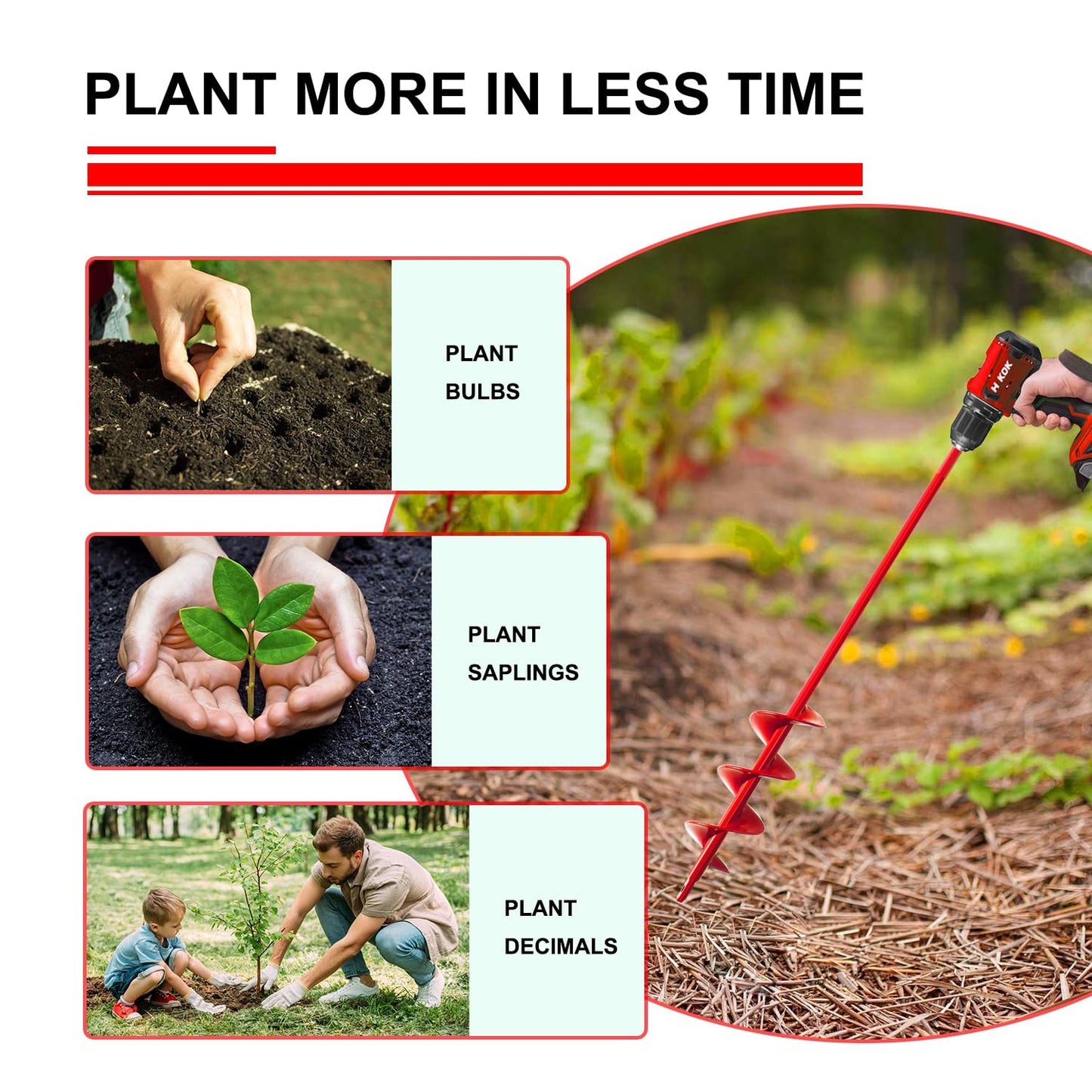 Garden Auger Drill Bit 1.6x9 in for Planting, Ground Earth Spiral Bit for 3/8" Hex Drive, Yard Auger for Bulbs, Hole Digger for Flowers, Bedding Digging Planter Tool