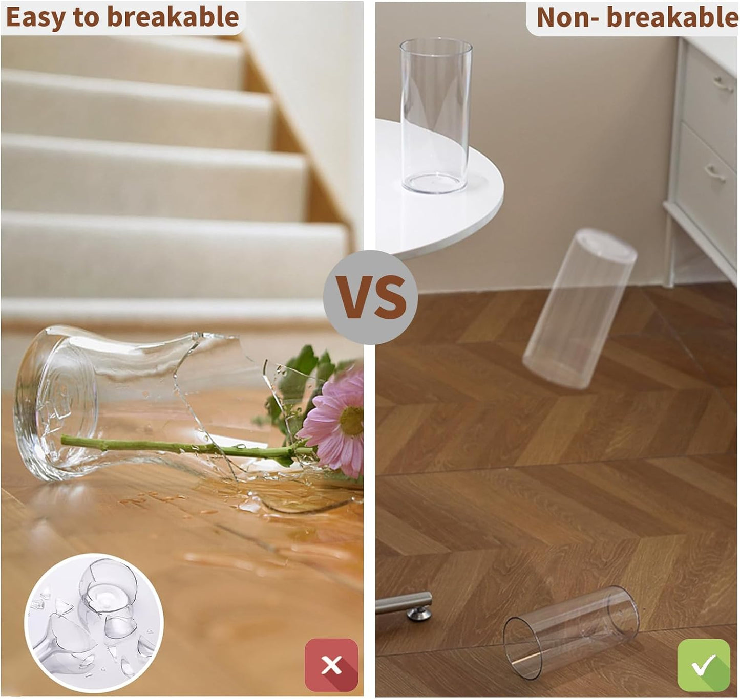 Clear Flower Vase, Non-breakable Vases, 4" W x 10" H, Acrylic Vase, Aesthetic Room Decor Cylindrical Modern Flower Vases for Table Centerpiece, Home Decor, Women Floral Arrangement Gift