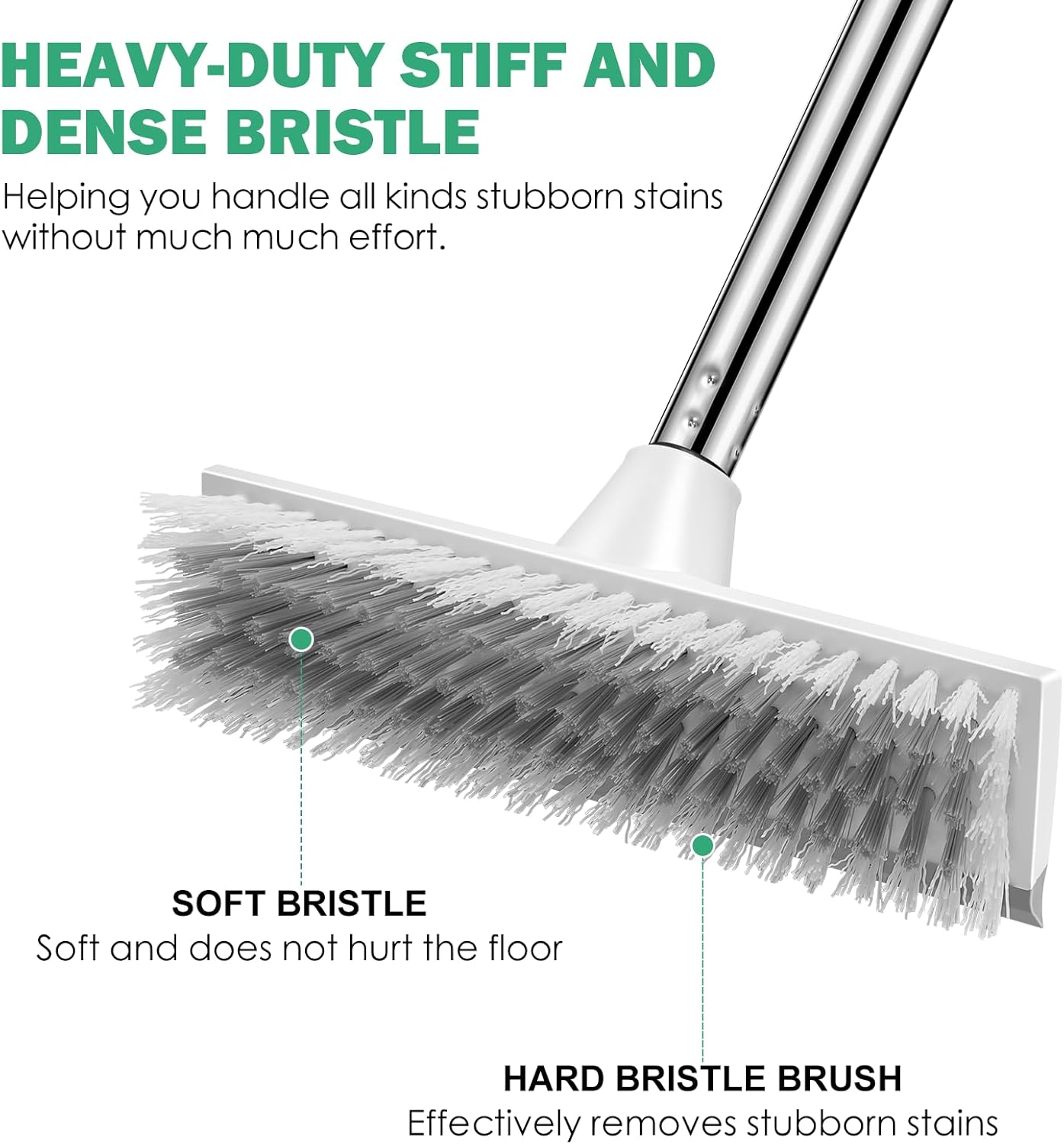 SetSail Floor Scrub Brush with 51-Inch Long Adjustable Handle 2 in 1 Scrape Brush Stiff Bristle Floor Scrubber for Cleaning Shower Bathroom Garage Kitchen Wall Deck Tub Tile,White