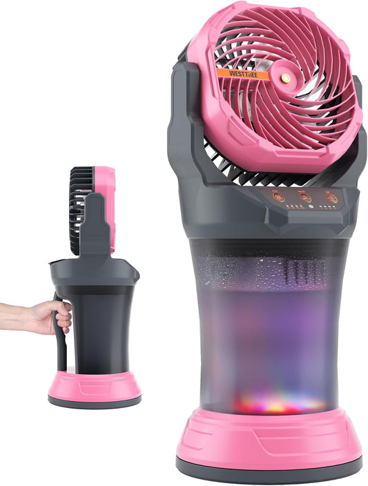 Portable Misting Fan with Large Battery Fan-Rechargeable Outdoor Misting Cooling Fans with 2L Water Tank,RGB Lights,4 Speeds & Spray Modes-for Patio, Camping, Beach, Workshop (Gray-Pink)