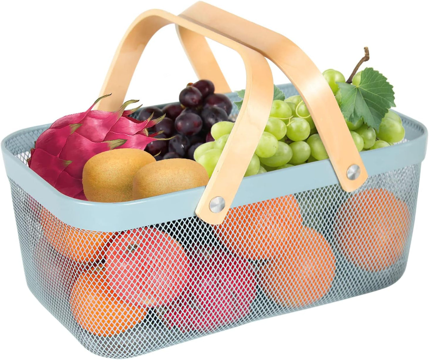 Garden Harvest Basket,Delicate Harvest Basket for Garden Vegetables,Practical Metal Mesh Wire Basket with Handle Suitable for Bathroom,Cabinet,Kitchen(Blue)