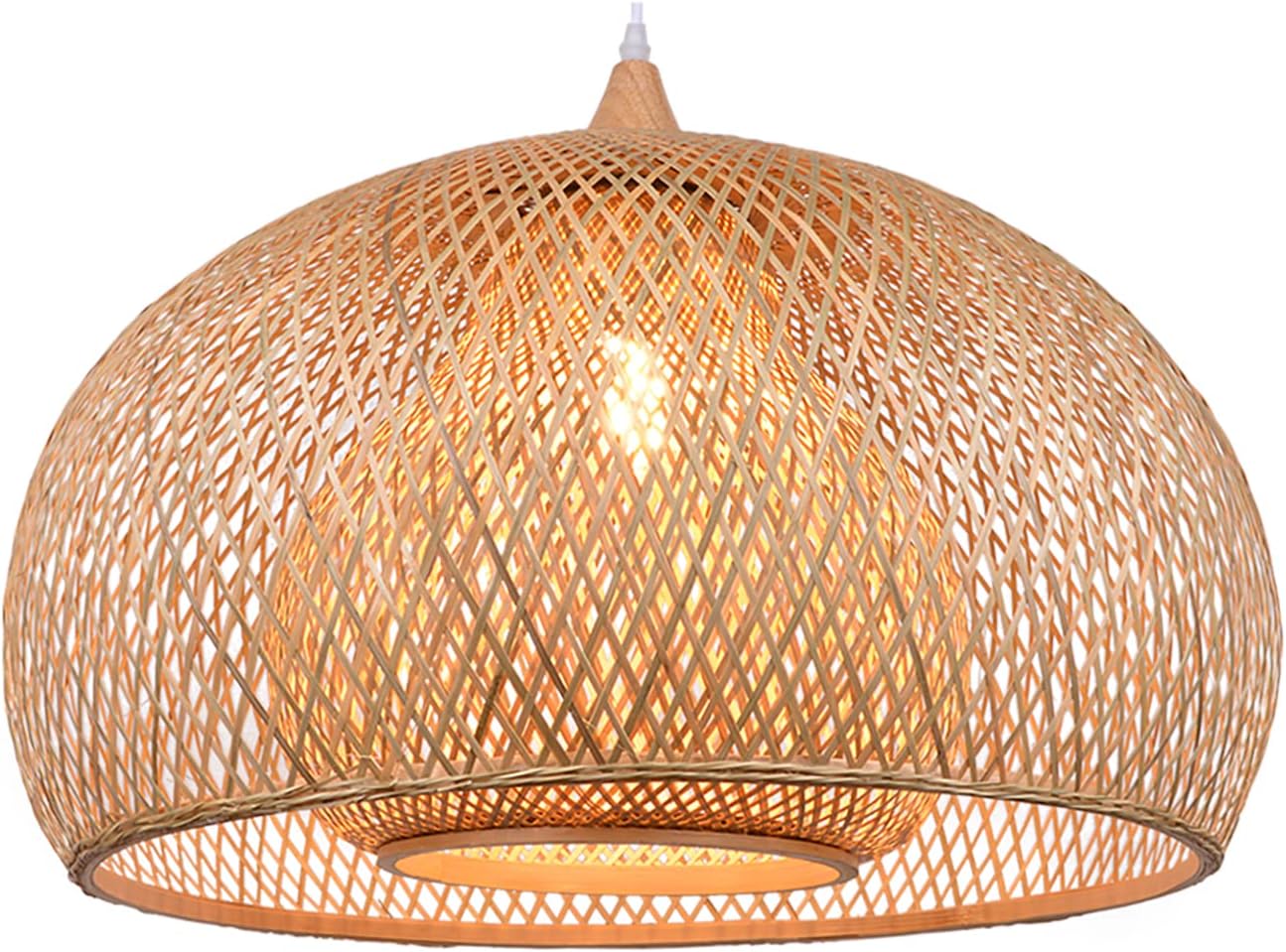 Arturesthome 1 Light Weaving Bamboo Pendant Light for Kitchen Island,17.6" Wicker Chandelier,Handmade Woven Hanging Ceiling Light for Living Room Bedroom