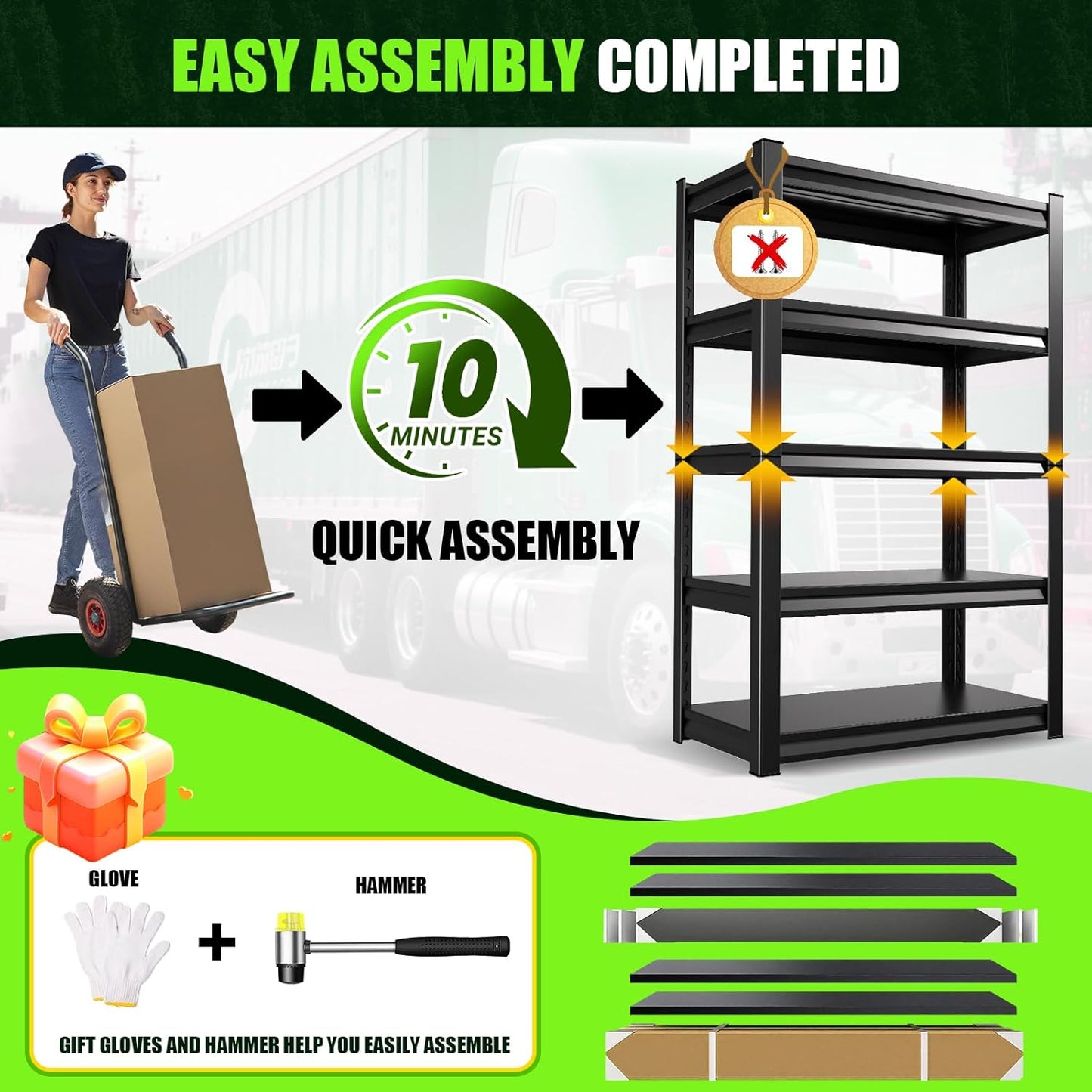 Garage Shelving 2500lb Heavy Duty Shelving Adjustable Metal Shelvings Garage Storage Shelves 5 Tier Utility Shelvin Unit Metal Shelf Rack for Basement Industrial Black 72''H*35.4''W*15.7''D,2 Pack