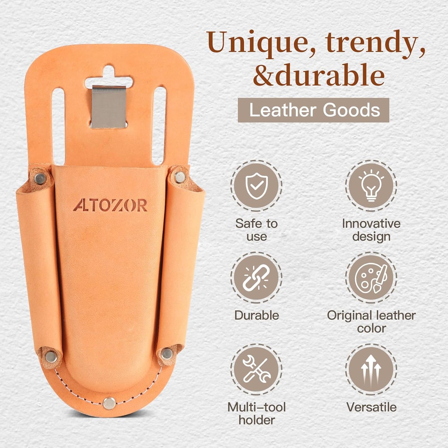 Leather Holster 3 Pocket Tool Pouch for Pruning Shears,Multi Tool Holder Gardening/Outdoor/Construction/Electrician Utility Tools