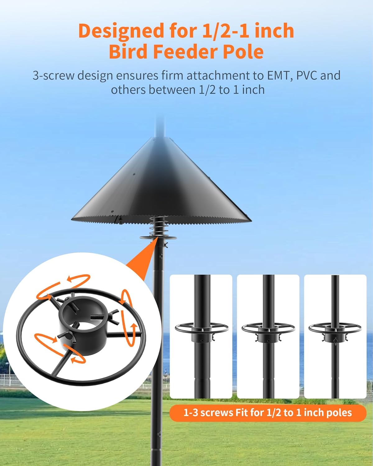 Squirrel Baffle for Bird Feeder Pole - Polycarbonate Bird Feeder Baffle with Stainless Steel Spring for Better Protection, 19 Inch Squirrel Guard for Outside Pole Mount, Metal Buckle