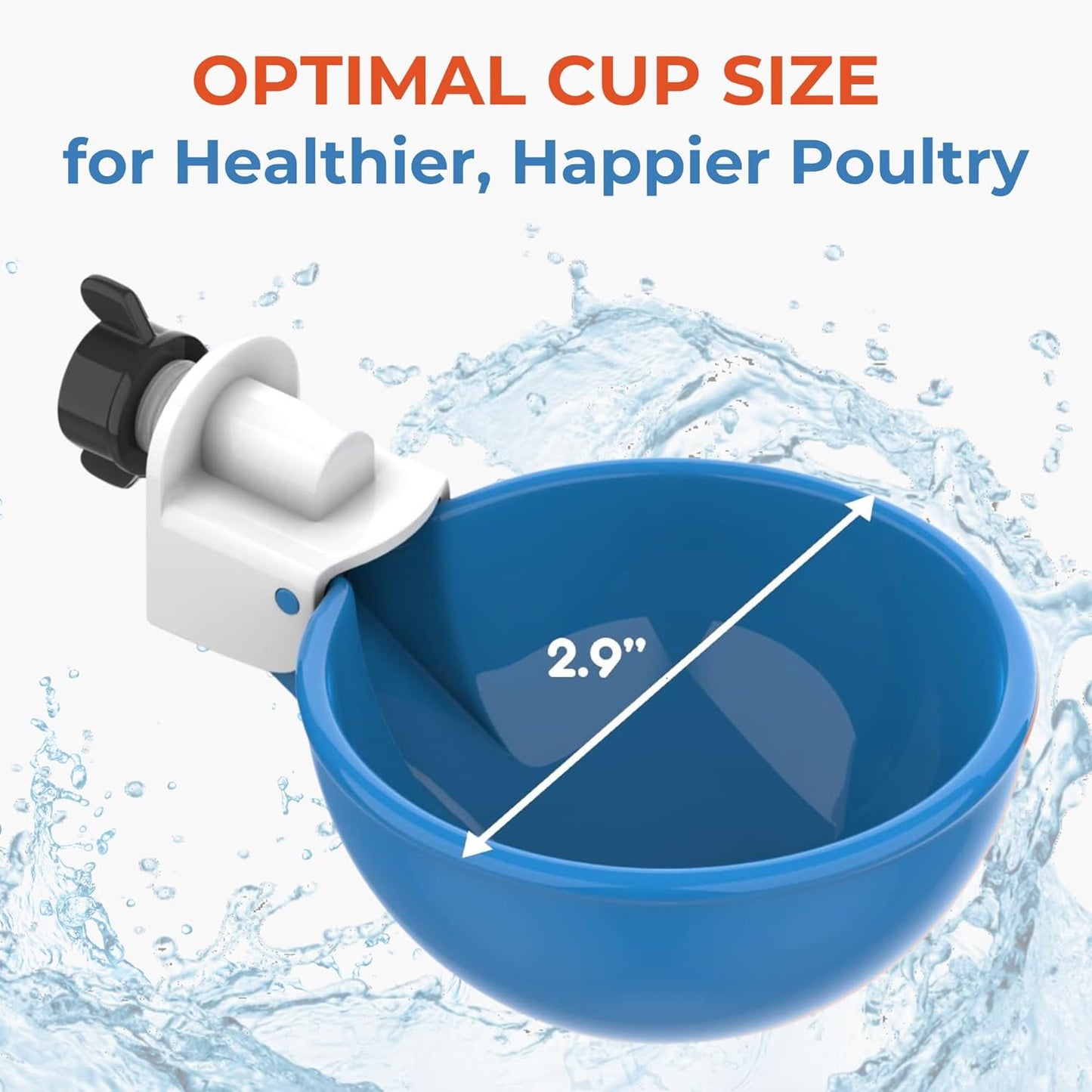 Lil Clucker - Blue Large Automatic Chicken Waterer Cups Suitable for Ducks, Geese, Turkeys, and Bunny Rabbit - Water Feeder Kit - Poultry Waterer - Pack of 8…
