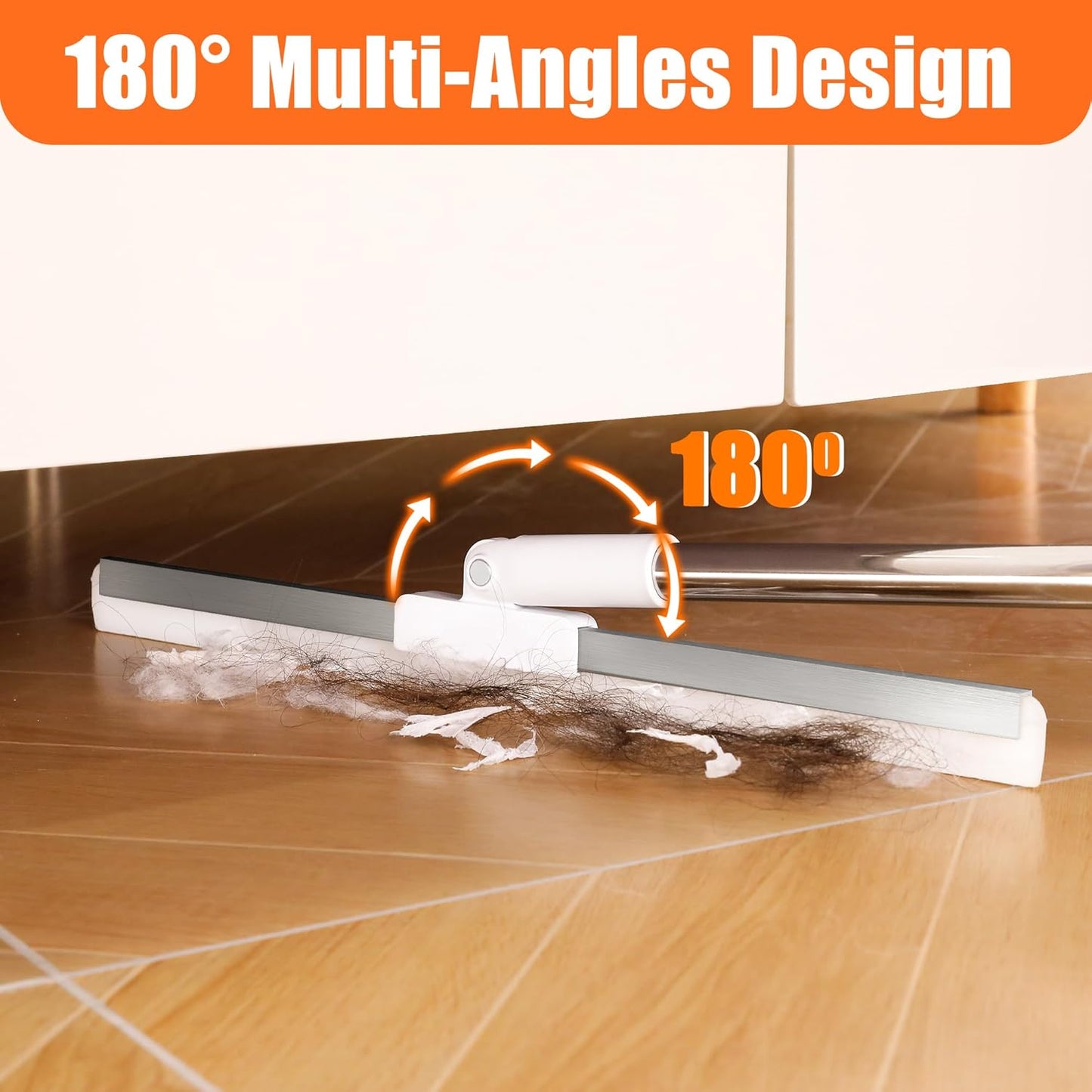 Floor Squeegee with 65" Long Handle, 180° Rotating Silicone Head, Pet Hair & Water Remover, Squeegee Broom for Shower, Tile, Garage, Concrete & Pool Cleaning