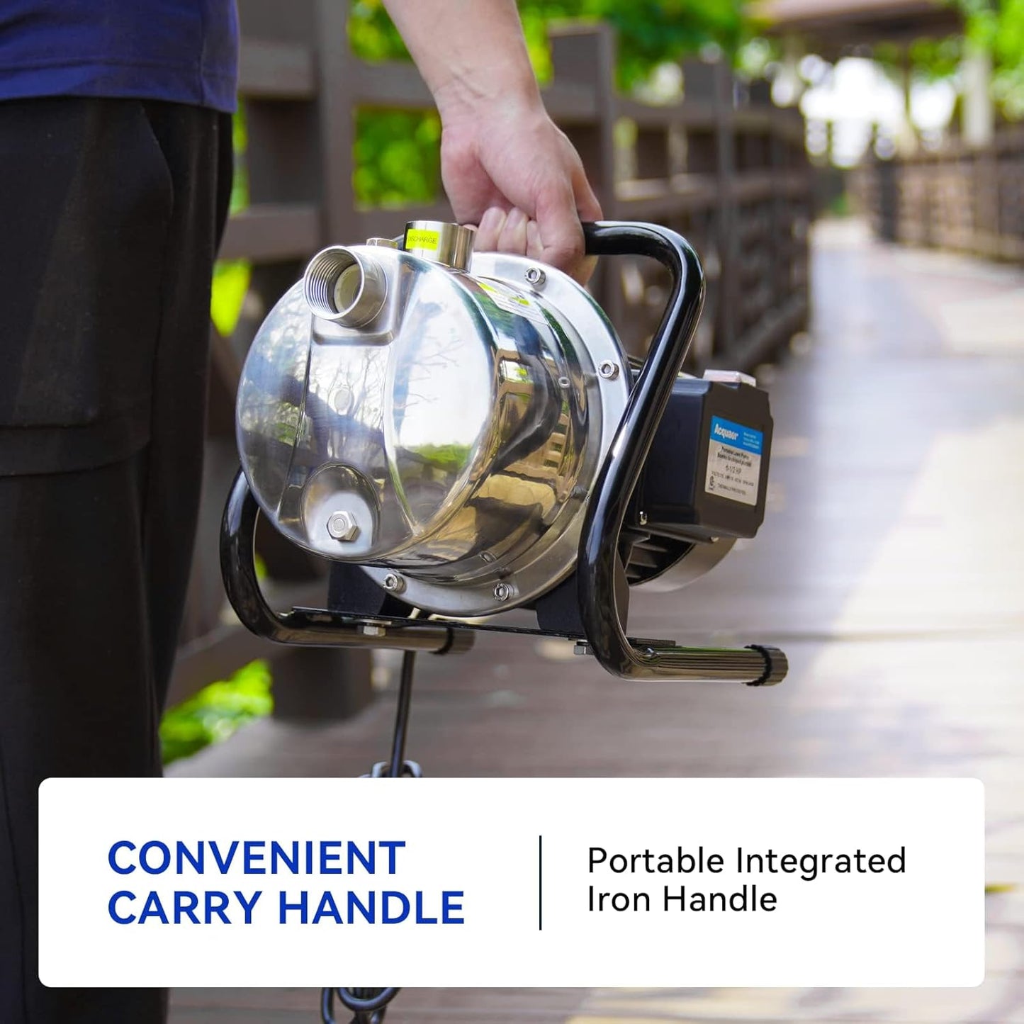 Acquaer 1 HP Portable Shallow Well Garden Pump, Stainless Steel, 998 GPH, 115V Sprinkler Water Transfer Draining Irrigation Pump for Water Removal/Lawn Garden