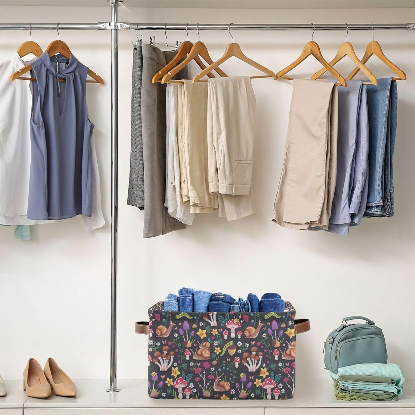 Mushroom Snail Rectangular Storage Basket Organizer Bin Shelf Baskets For Clothes Gifts For Home Office Dorm