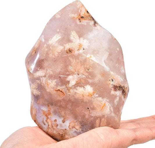 AMOYSTONE Cherry Blossom Agate Flame Shaped Stone Towers Obelisk Flower Agate Natural Healing Crystal Quartz Reiki Energy Decoration Home Office 1.0-1.5LBS