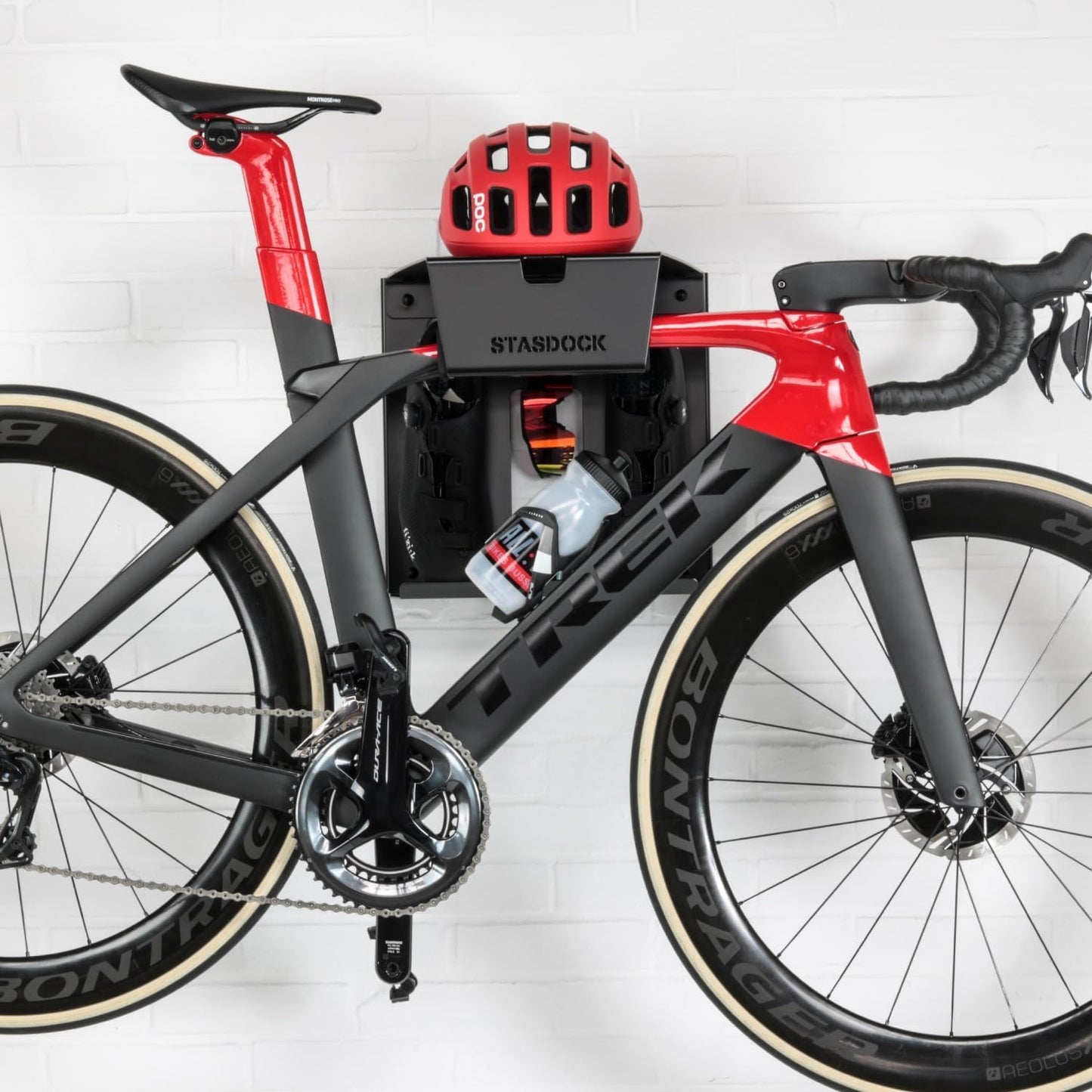 Wall Bike Rack | Bike Storage Wall Mount System | for Race Bicycles (Happy Black) and Mountain Bikes | Bike Shelf | Indoor Bike Wall Bracket | Store Your Helmet and Shoes | Home and Garage