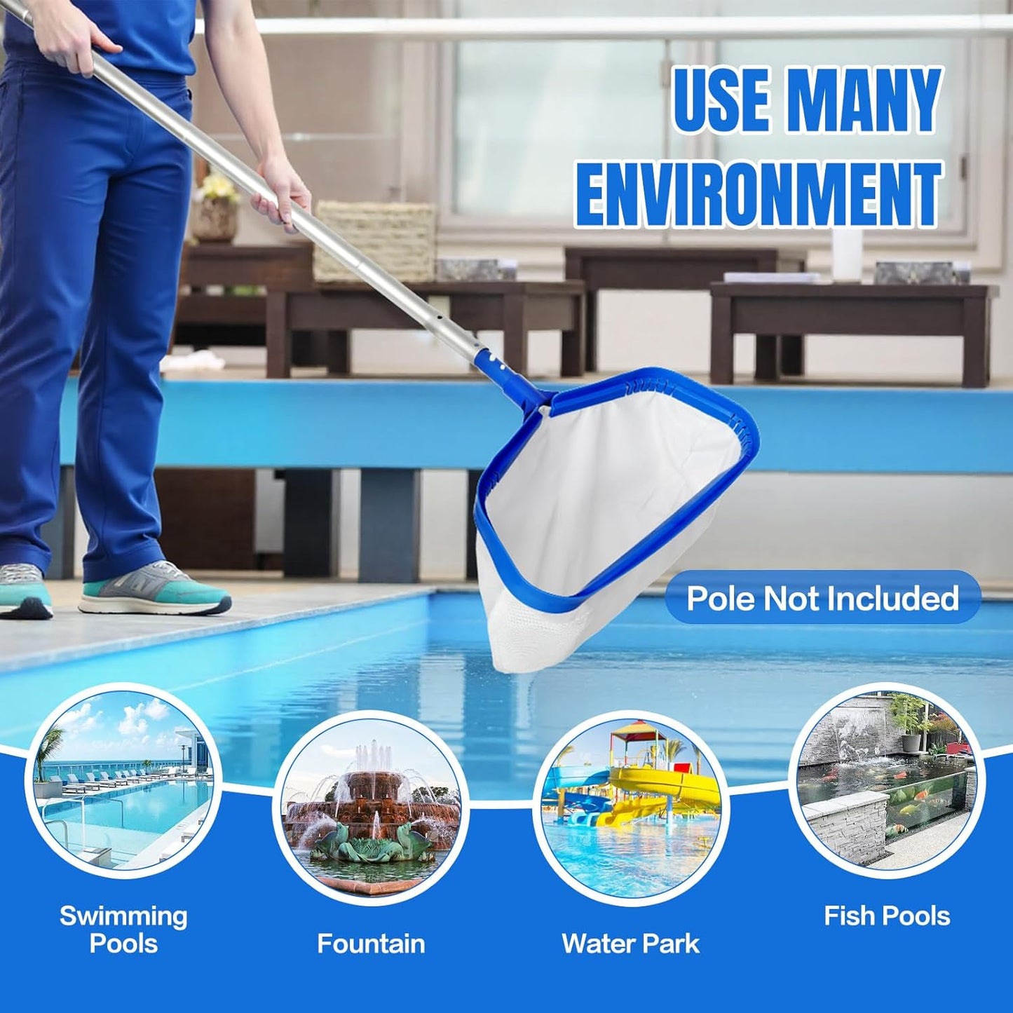 joyhalo Pool Skimmer Net,Fine Mesh Pool Nets for Cleaning with Double-Layer Deep Bag,Aluminum Frame Wrapped mesh Header for Cleaning Leaf, Debris(No Pole)