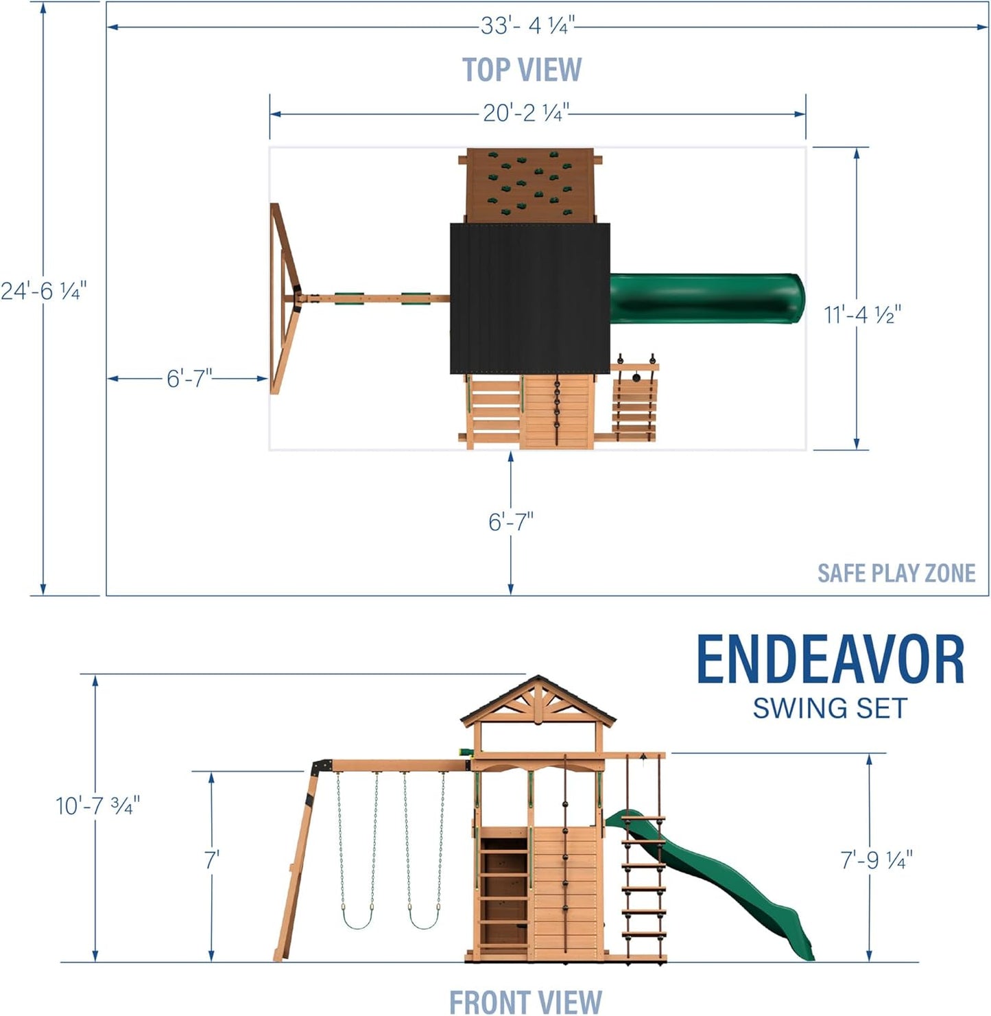 Backyard Discovery Endeavor All Cedar Wood Swing Set Playset for Backyard with Large Clubhouse Wave Slide Rope Ladder Rock Climbing Wall Wave Slide 2 Belt Swings and 1 Web Swing Gift for Ages 3-10