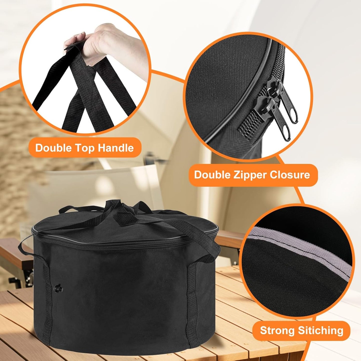 21" Carry Bag and Cover Kit Replacement for Outland Firebowl, Portable Outdoor Propane Gas Fire Pit Bag with Padded Handles, Fire Pit Carry Case Water-Resistant