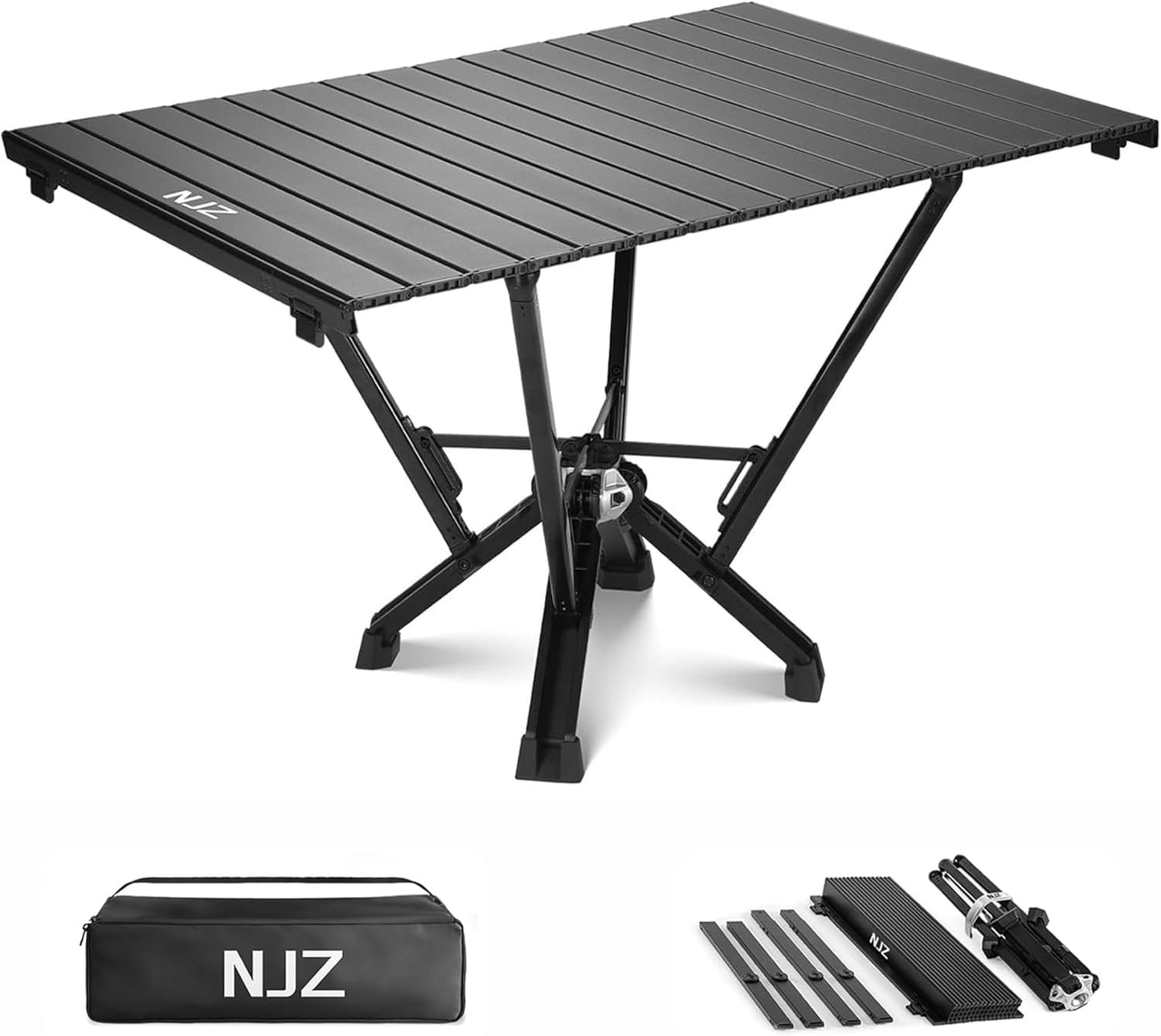 Folding Outdoor Camping Table, Aluminum Roll-Up Top and Carry Bag, 380 LBS Capacity, Lightweight Portable Tables for Picnic, BBQ and Tailgating.(Black)
