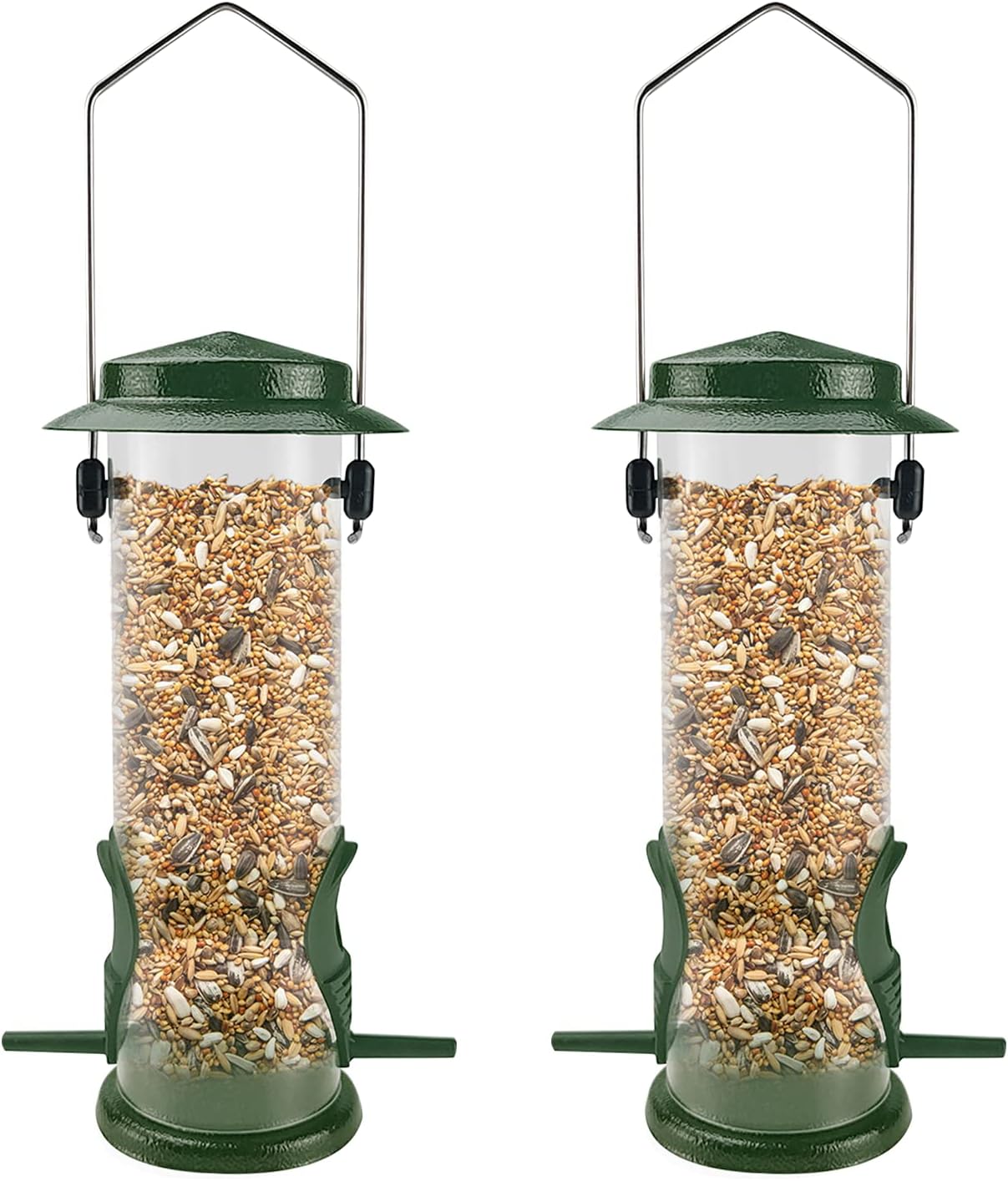 MIXXIDEA Wild Bird Feeders For Outdoors Hanging Stainless Steel Hanging Bird Feeder Tube, Finch Feeder For Garden Backyard Decoration Attractive Water Resistant Bird Feeders For Outside Green - 2 Pack