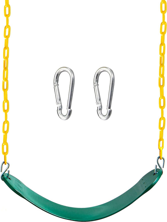 TURFEE Heavy Duty Swing Seat Green Color with 66” Chain, Swing Set Accessories Replacement with Snap Hooks for Kids Outdoor Play Playground