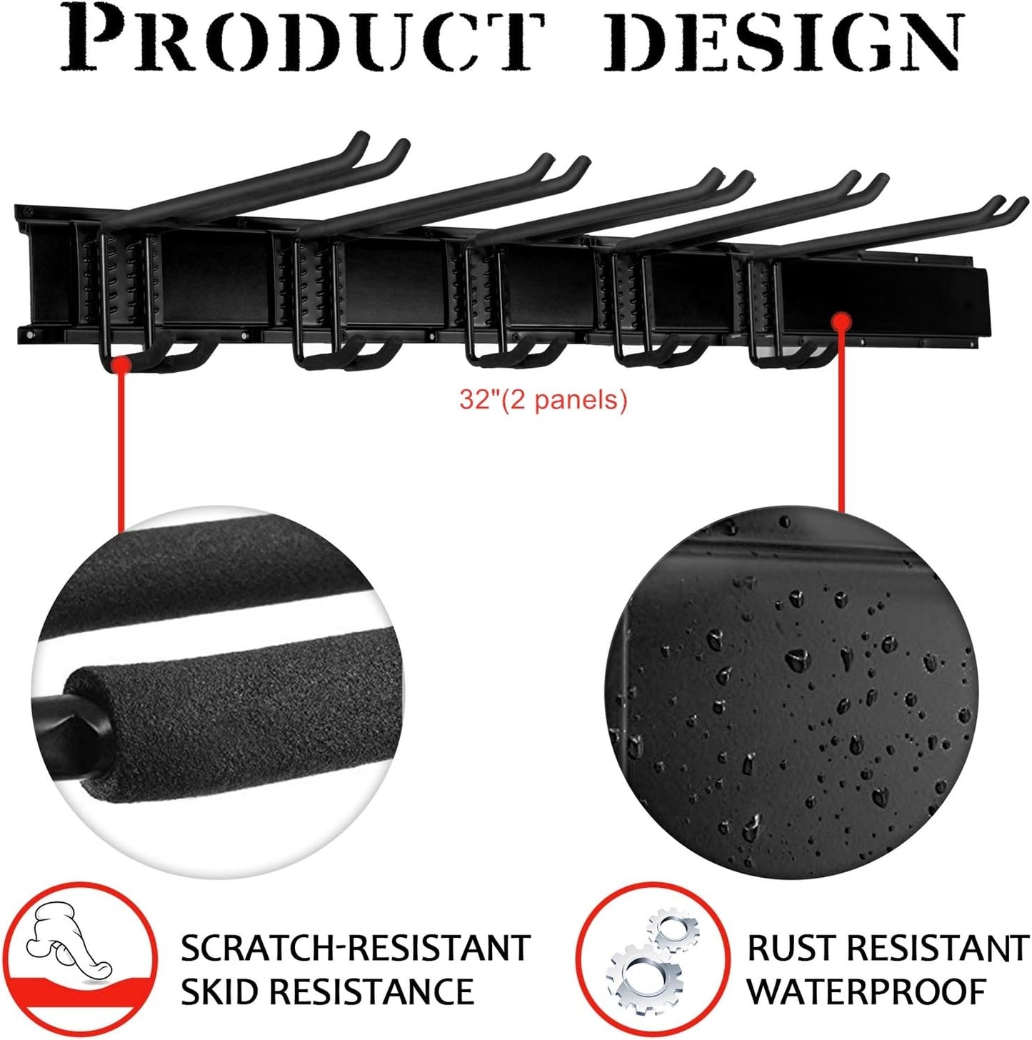 WALMANN Wall Mount Tool Organizer, Mop and Broom Holder, Garage Storage Rack, Heavy Duty Garden Tool Storage Organization System, Holds Up to 300lbs