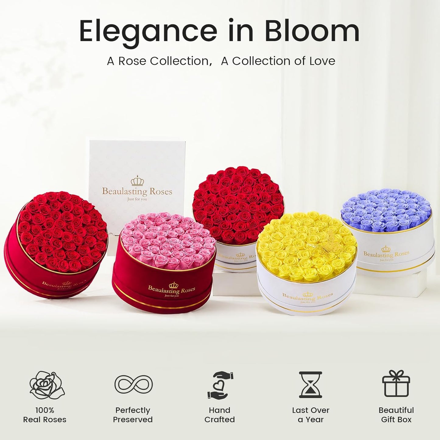 Preserved Roses Forever Flowers Real Roses in a Box Mother's Day Birthday Flowers for Her Mom Women Wife Valentine's Day, Yellow, 47 Piece