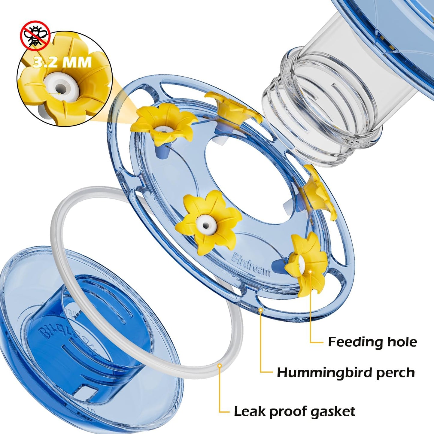 Birdream Hummingbird Feeder for Outdoors Hanging 40oz 10 Feeding Ports, 2 Pack Humming Bird Feeder with Ant Moat Brush Leak Proof - Blue