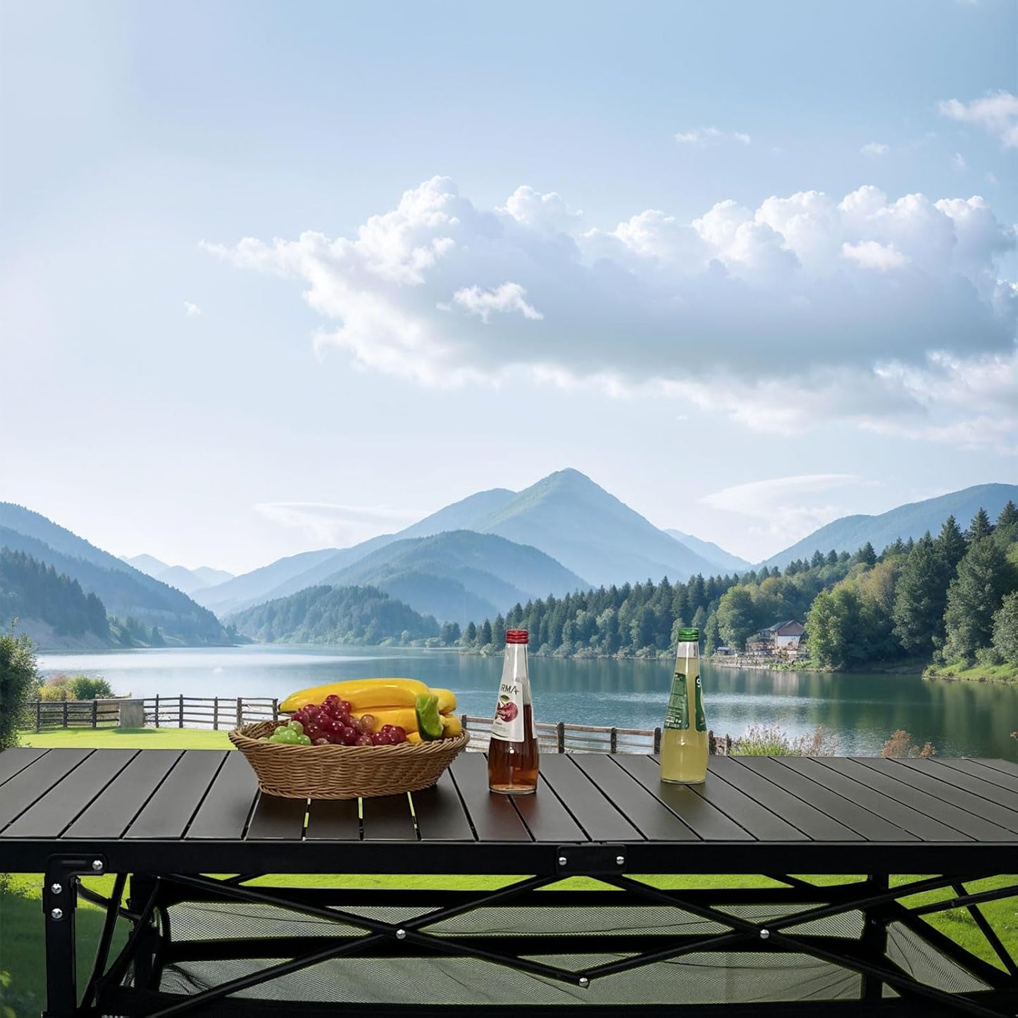 Large Folding Camping Table Aluminum with Storage for 4-6 People 55"X27.5" Roll Up Tall Outdoor Portable Table Lightweight with Carry Bag for Picnic BBQ Backyard Beach