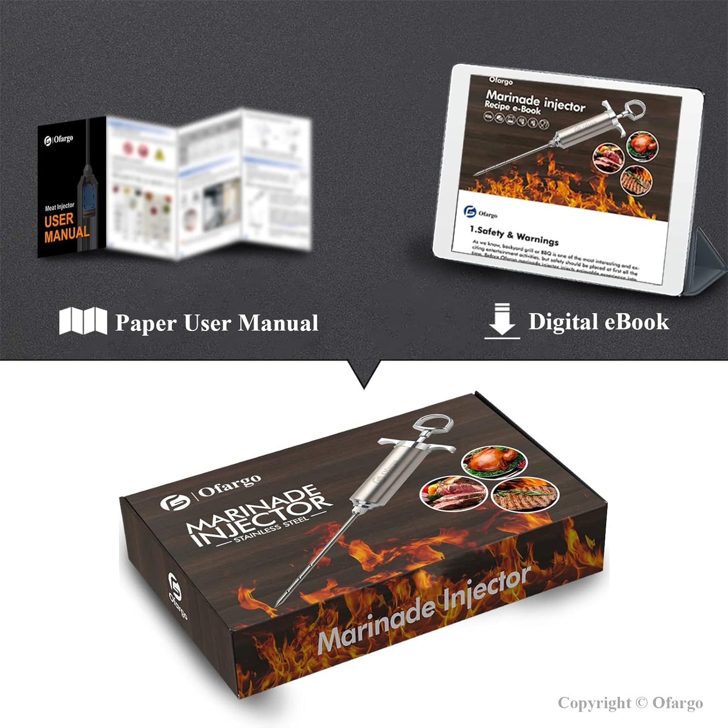 Meat Injector, Meat Injectors for Smoking with 3 Marinade Food Injector Syringe Needles, Injector Marinades for Meats, Turkey, Brisket; 2-oz Capacity