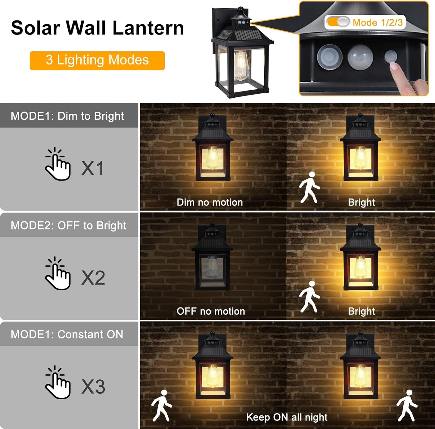 Solar Wall Lights Outdoor, Dusk to Dawn Solar Sconces, Motion Sensor Porch Lights Waterproof with 3 Lighting Modes, Exterior Wall Lantern Outside for Patio Garage Entryway Garden Shed