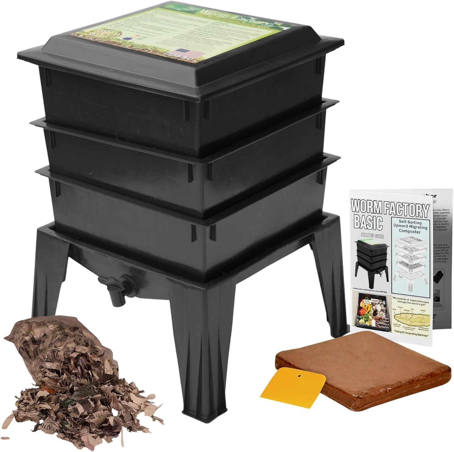 Worm Factory® Basic 3 Tray Black Worm Composter – US Made, Fully Assembled System for Home Food Waste Recycling – Includes Accessories for Odor-Free Vermicomposting – Durable, Space-Efficient Design.