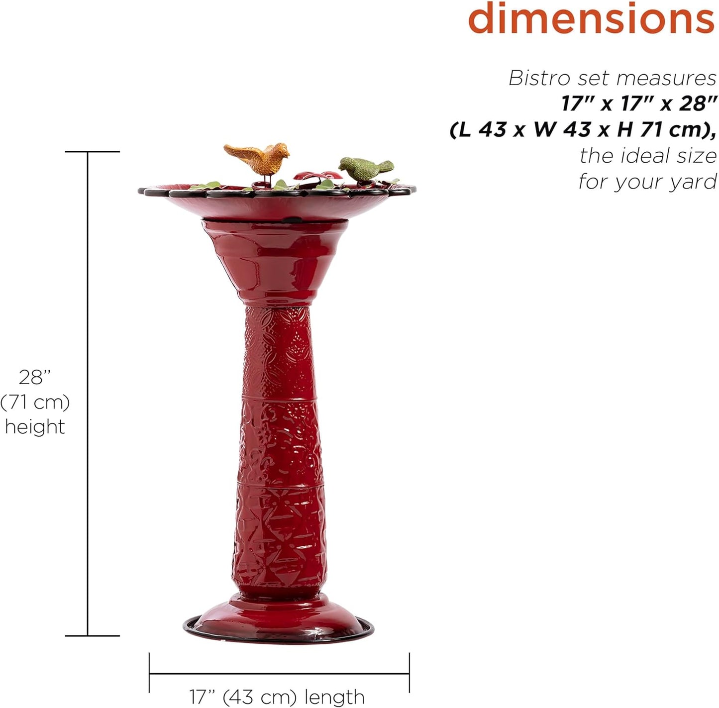 Alpine Corporation - 28" Tall Outdoor Metal Birdbath with Birds and Leaves Yard Statue Decoration, Red – Stunning Garden Accent to Attract Birds - Durable Construction for Patio, Deck, or Yard