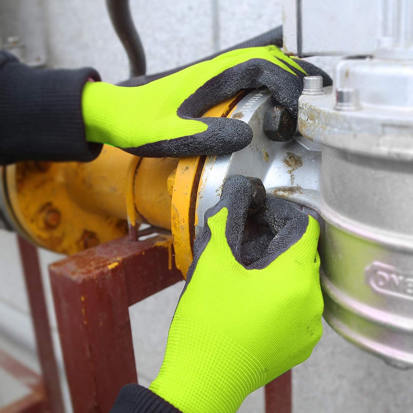 Evridwear Crinkle Latex Rubber Hand Coated Safety Work Gloves for Men Women General Multi Use Construction Warehouse Gardening Assembly Landscaping (L-Size) Lime 120 Pairs Pack