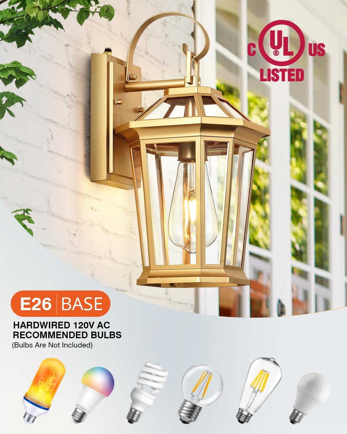 VIANIS Dusk to Dawn Outdoor Wall Lanterns, Modern Golden Exterior Lighting Fixtures Wall Mount Sconces, 100% Aluminum Waterproof Gold Porch Lights, Outside Coach Lantern for House Patio Garage, 2-Pack