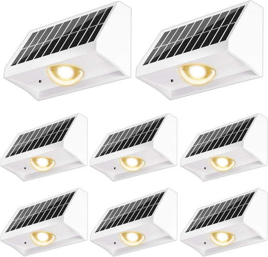 Solar Fence Lights Outdoor Waterproof High Brightness LED Spot Lens Deck Lights 7 Mode Warm & Cool White RGB Solar Powered Wall Lighting Decor for Outside Patio Step Backyard Railing - 8 Pack(White)