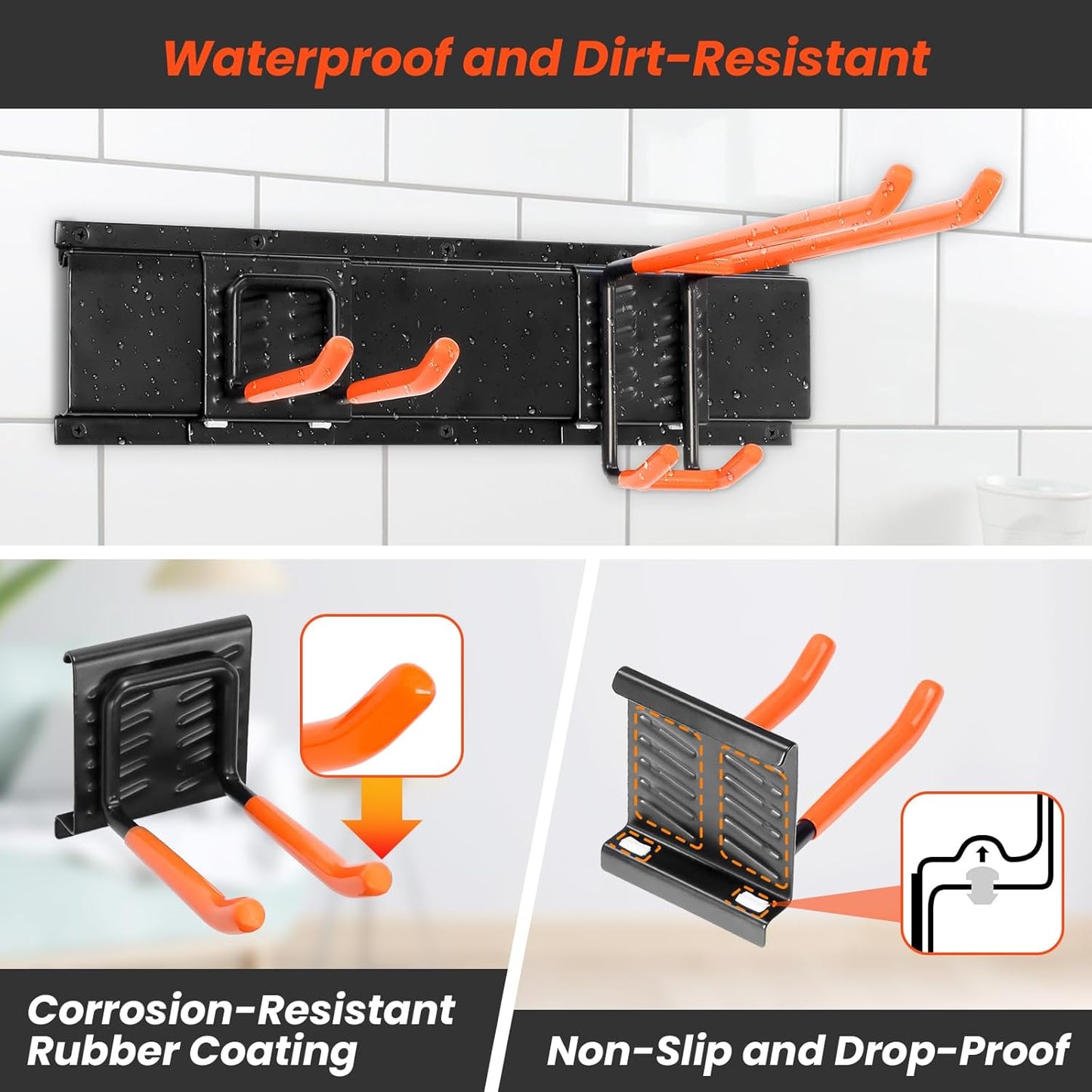ELECROW Garage Storage Organizer, Wall Mount Rack with 6 Adjustable Hooks, 48 Inches Adjustable Garden Tool Organization, Heavy Duty for Garden and Yard Tool Storage