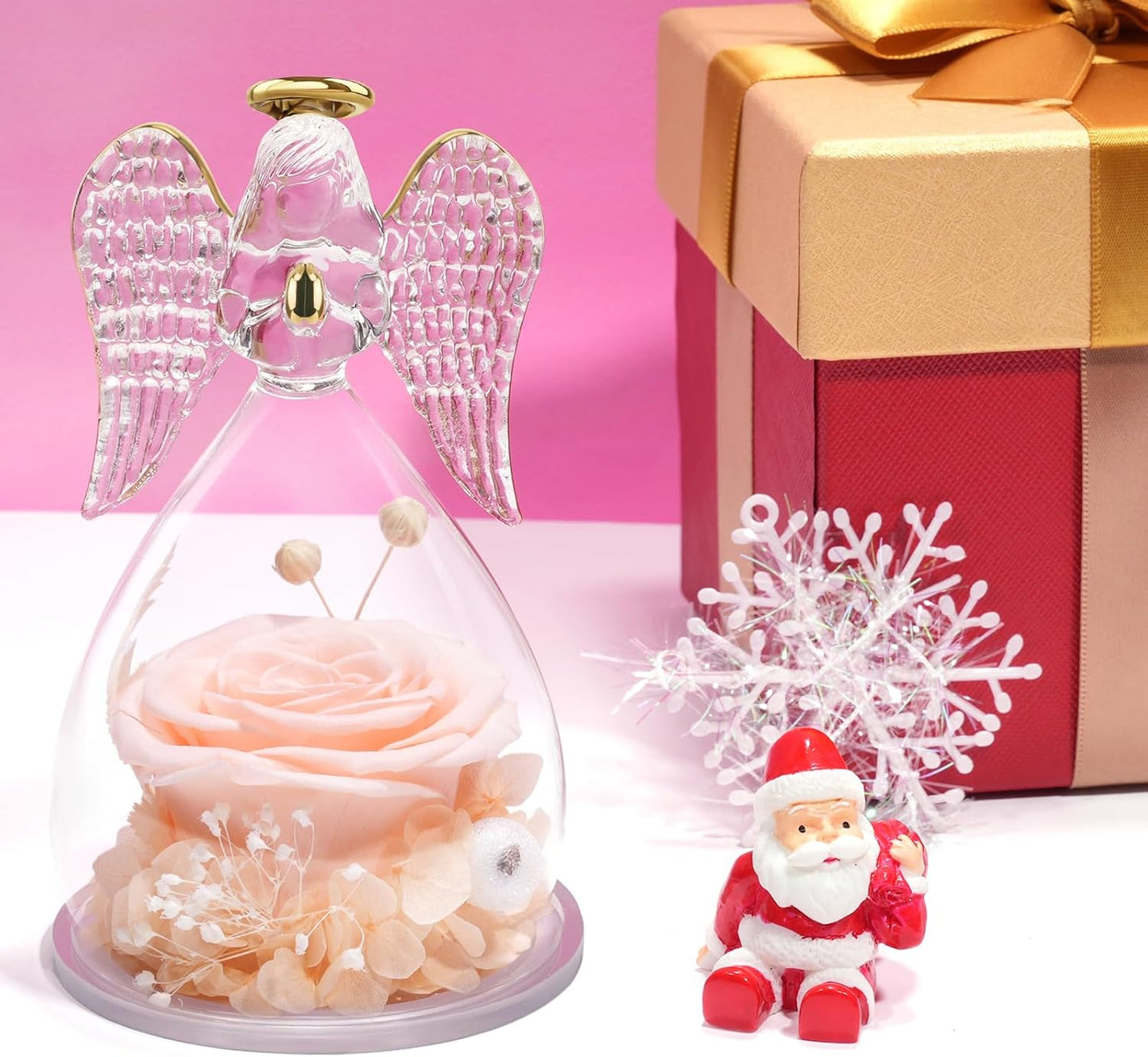 Yamonic Angel Figurine with Preserved Rose, Champagne, Gifts for Mom Grandma, Mothers Day, Christmas, Anniversary, Birthday