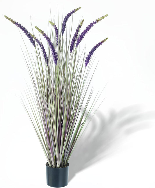 KOL 4ft Artificial Veronica Spiked Speedwell Grass, 47in Faux Veronica Spicata Flower, Tall Fake Reed Grass for Home Office Garden Wedding Decor, Indoor Outdoor Fake Plant, UV-Resistant, Purple