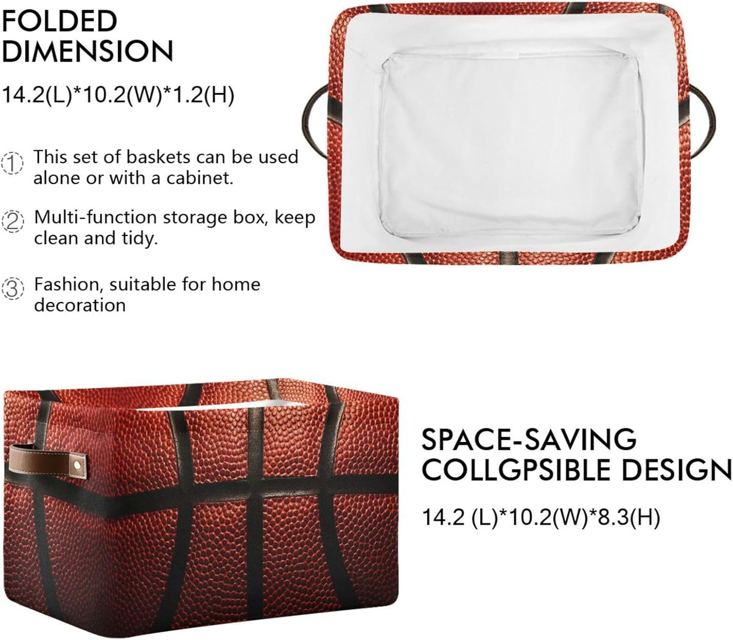 Basketball Print Rectangular Storage Basket Organizer Bin Shelf Baskets For Clothes Gifts For Home Office Dorm