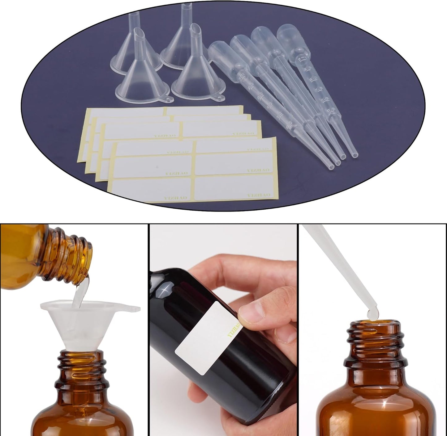 YIZHAO Amber Glass Spray Bottles 1oz, with Small Fine Mist Spray, Metal Cap, Refillable for Essential Oil,Travel,Cleaning,Perfume,Aromatherapy,Makeup – 24 Pcs